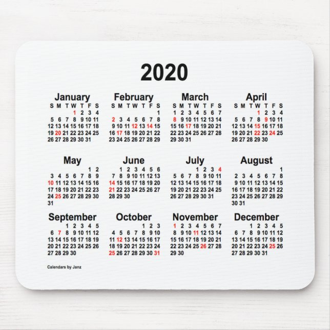 Tapis De Souris Calendrier des fêtes de Janz Mouse Pad 2020 (Devant)