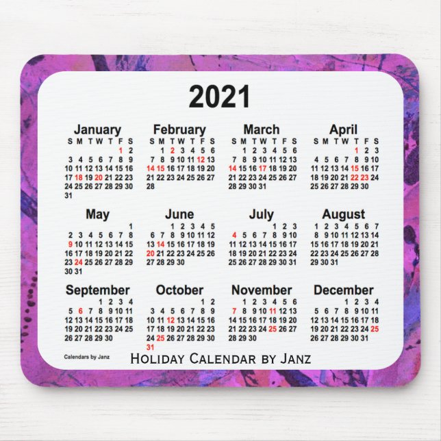 Tapis De Souris Calendrier des fêtes de Magenta 2021 par Janz (Devant)