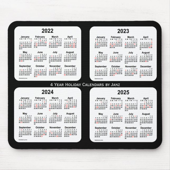 Tapis De Souris Calendrier des fêtes noires et blanches 2022-2025  (Devant)