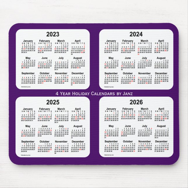Tapis De Souris Calendrier des fêtes pourpres 2023-2026 par Janz (Devant)