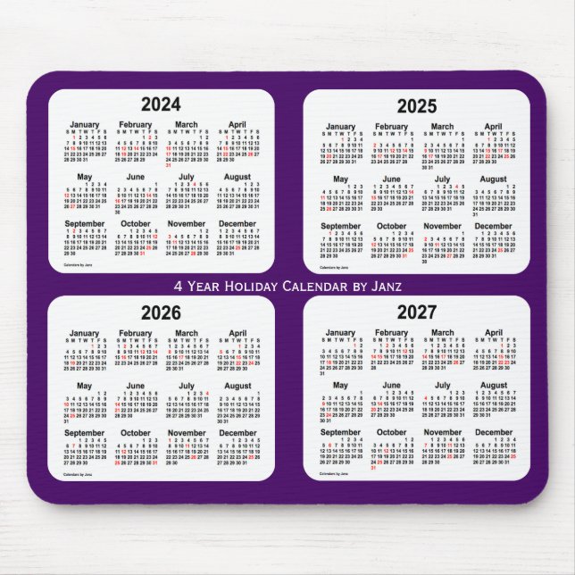Tapis De Souris Calendrier des fêtes pourpres 2024-2027 par Janz (Devant)