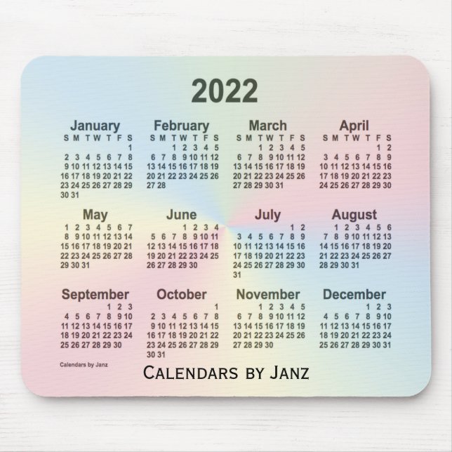 Tapis De Souris Calendrier des nuages arc-en-ciel 2022 par Janz (Devant)