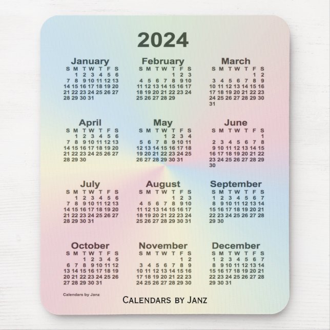 Tapis De Souris Calendrier des nuages arc-en-ciel 2024 par Janz (Devant)