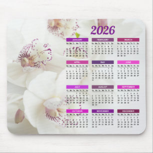 Tapis De Souris Calendrier des orchidées blanches et violettes 202