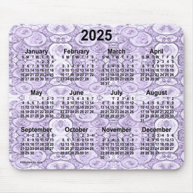 Tapis De Souris Calendrier des petites bulles violettes 2025 par J (Devant)