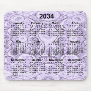 Tapis De Souris Calendrier des petites bulles violettes 2034 par J