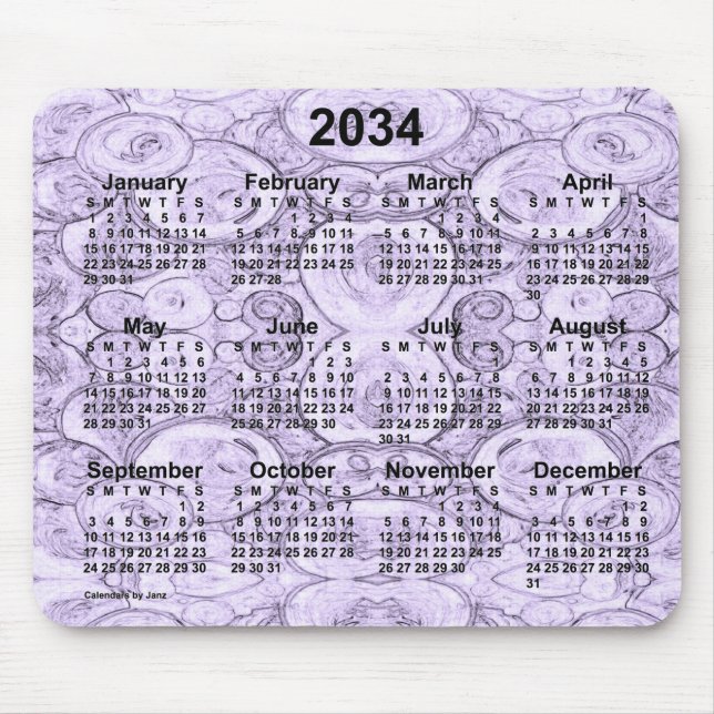 Tapis De Souris Calendrier des petites bulles violettes 2034 par J (Devant)