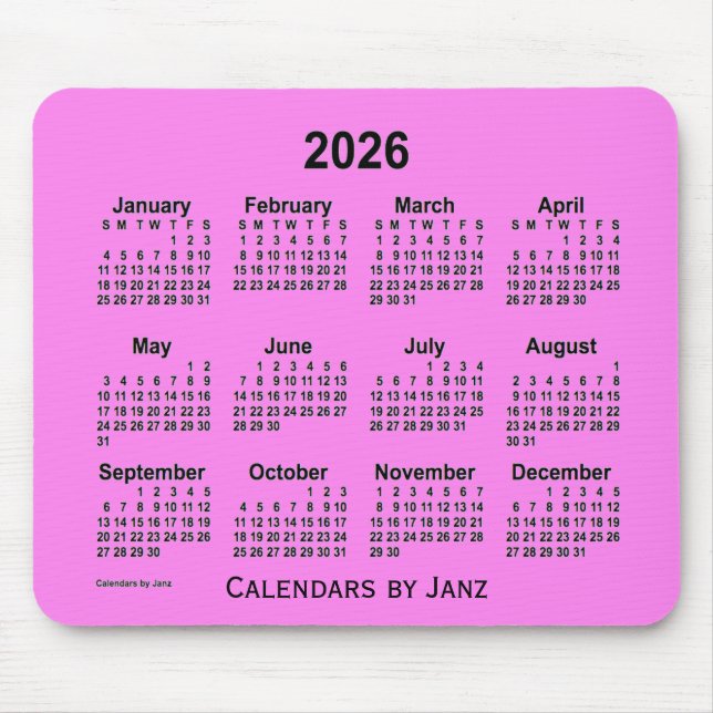 Tapis De Souris Calendrier des violettes 2026 par Janz Mouse Pad (Devant)