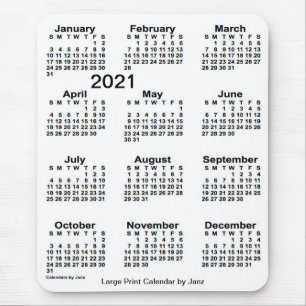 Tapis De Souris Calendrier d'impression blanc 2021 par Janz
