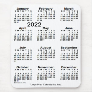 Tapis De Souris Calendrier d'impression blanc 2022 par Janz