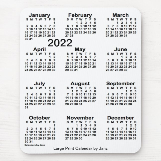 Tapis De Souris Calendrier d'impression blanc 2022 par Janz (Devant)