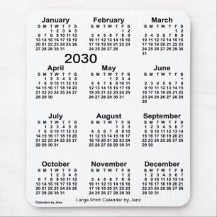 Tapis De Souris Calendrier d'impression blanc 2030 par Janz