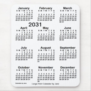 Tapis De Souris Calendrier d'impression blanc 2031 par Janz