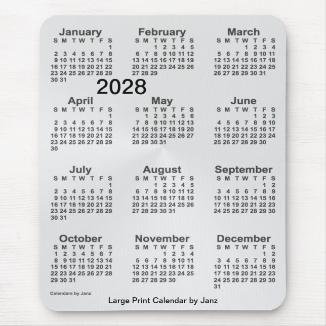 Tapis De Souris Calendrier d'impression grand format Argent 2028 p (Devant)
