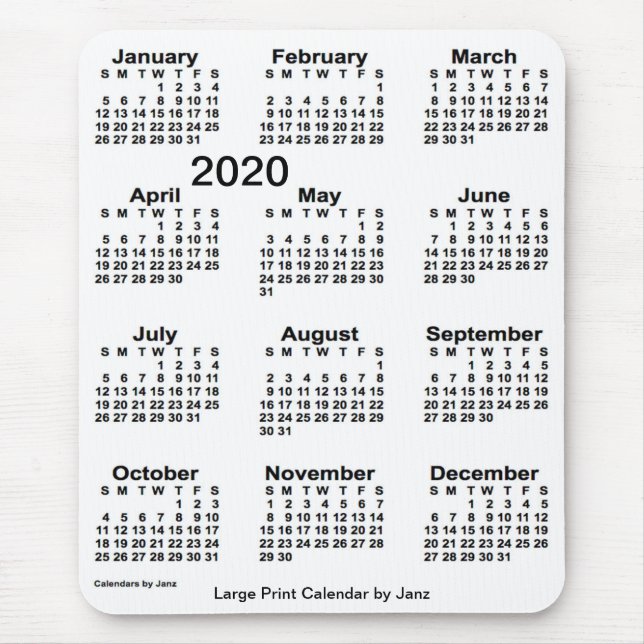Tapis De Souris Calendrier d'impression grand format blanc 2020 pa (Devant)