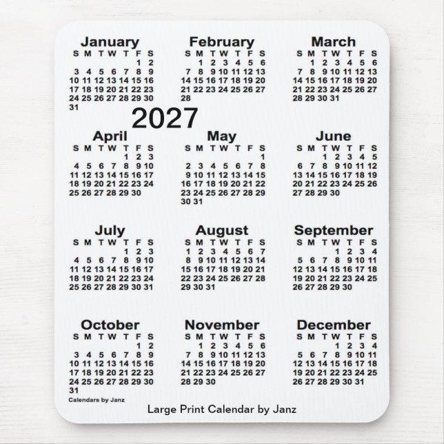 Tapis De Souris Calendrier d'impression grand format blanc 2027 pa (Devant)