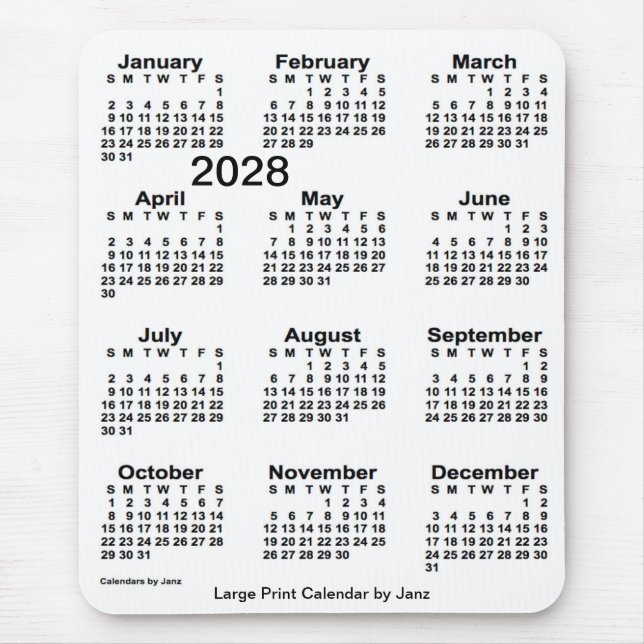 Tapis De Souris Calendrier d'impression grand format blanc 2028 pa (Devant)