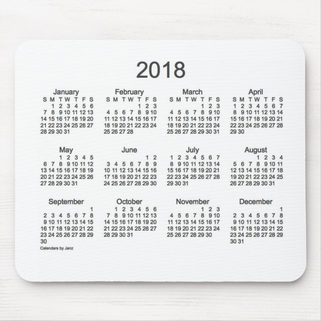 Tapis De Souris Calendrier du charbon de bois 2018 et du blanc par (Devant)
