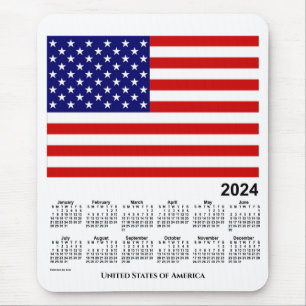 Tapis De Souris Calendrier du drapeau américain 2024 par Janz Mous