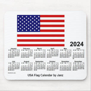 Tapis De Souris Calendrier du drapeau américain 2024 par Janz Mous