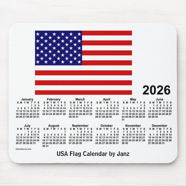 Tapis De Souris Calendrier du drapeau américain 2026 par Janz Mous (Devant)