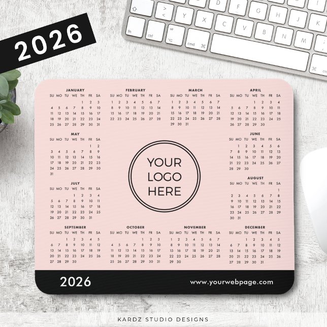 Tapis De Souris Calendrier du logo commercial rose pâle 2026 (Créateur téléchargé)