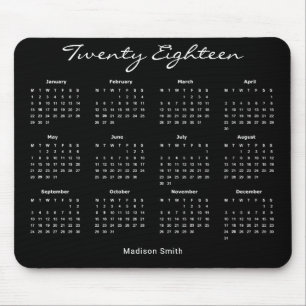 Tapis De Souris Calendrier élégant simple noir 2018