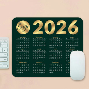 Tapis De Souris Calendrier Emerald Green & Gold Business Logo 2026