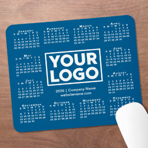 Tapis De Souris Calendrier Entreprise Logo Bleu Moderne 2026