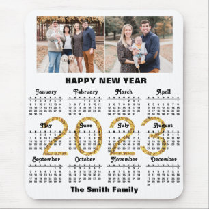 Tapis De Souris Calendrier Famille Photo Gold Script personnalisé