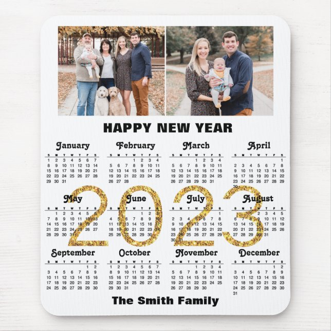 Tapis De Souris Calendrier Famille Photo Gold Script personnalisé  (Devant)