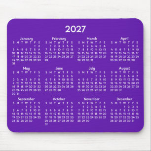 Tapis De Souris Calendrier Fantaisiste Blanc 2027 sur Fond Violet