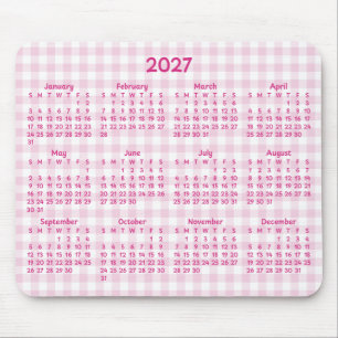 Tapis De Souris Calendrier fantaisiste Gingham rose pâle 2027