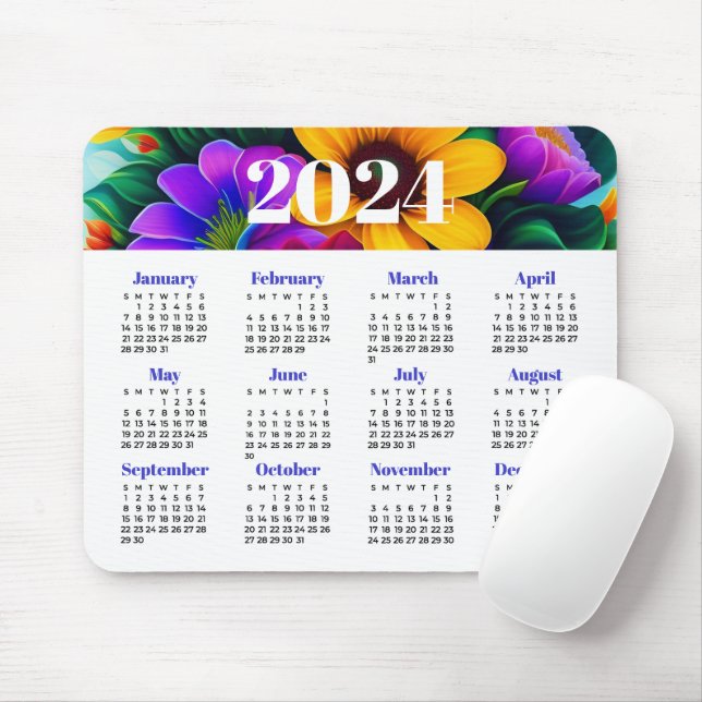 Tapis De Souris Calendrier floral 2024 (Avec souris)
