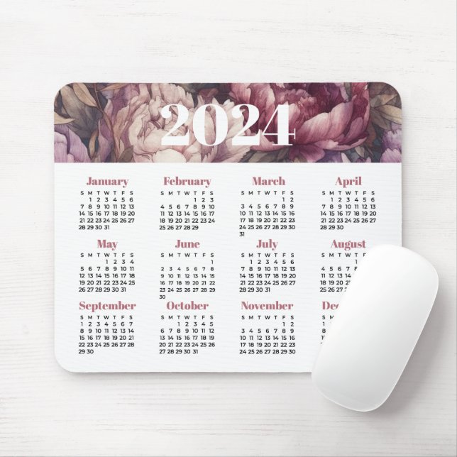 Tapis De Souris Calendrier floral 2024 (Avec souris)