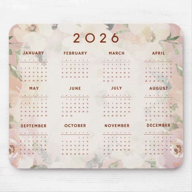 Tapis De Souris Calendrier floral mignon 2026 (Devant)