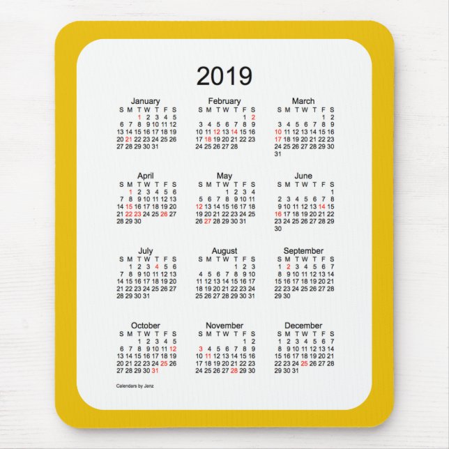Tapis De Souris Calendrier Gold Holiday 2019 par Janz Mouse Pad (Devant)