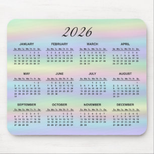 Tapis De Souris Calendrier holographique Pastel Rainbow 2026