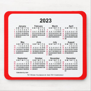 Tapis De Souris Calendrier ISO 2023 Rouge 52 semaines par Janz