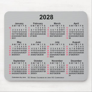 Tapis De Souris Calendrier ISO 2028 Silver 52 semaines par Janz