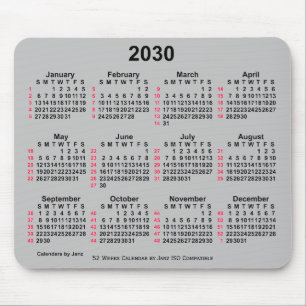 Tapis De Souris Calendrier ISO 2030 Silver 52 semaines par Janz