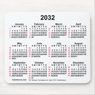 Tapis De Souris Calendrier ISO 2032 Blanc 52 semaines par Janz