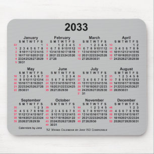 Tapis De Souris Calendrier ISO 2033 Silver 52 semaines par Janz