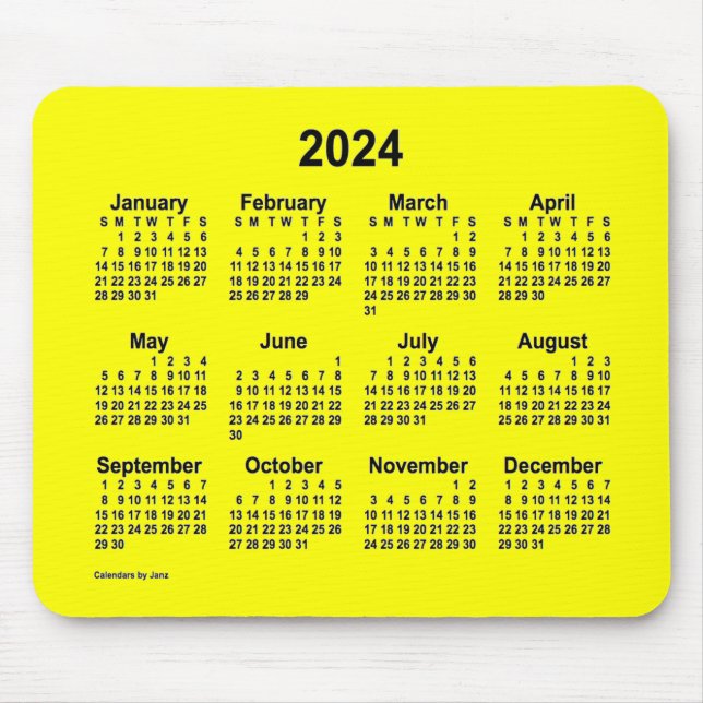 Tapis De Souris Calendrier Jaune 2024 par Janz Mouse Pad (Devant)