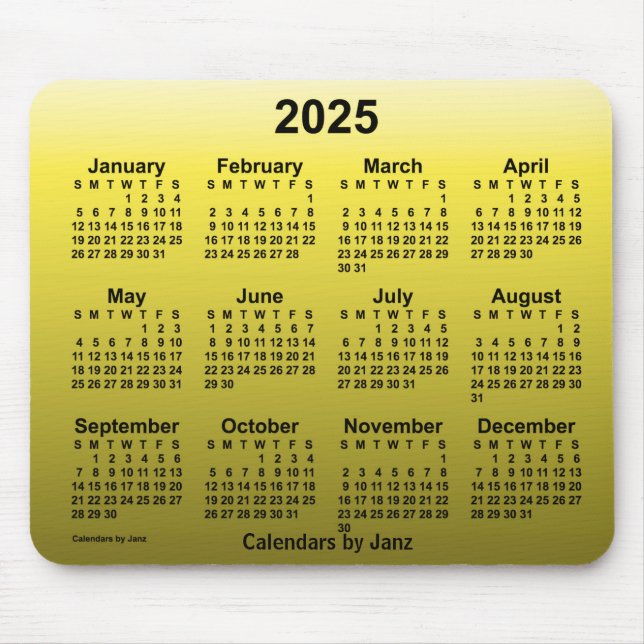 Tapis De Souris Calendrier Jaune 2025 fané par Janz Mouse Pad (Devant)