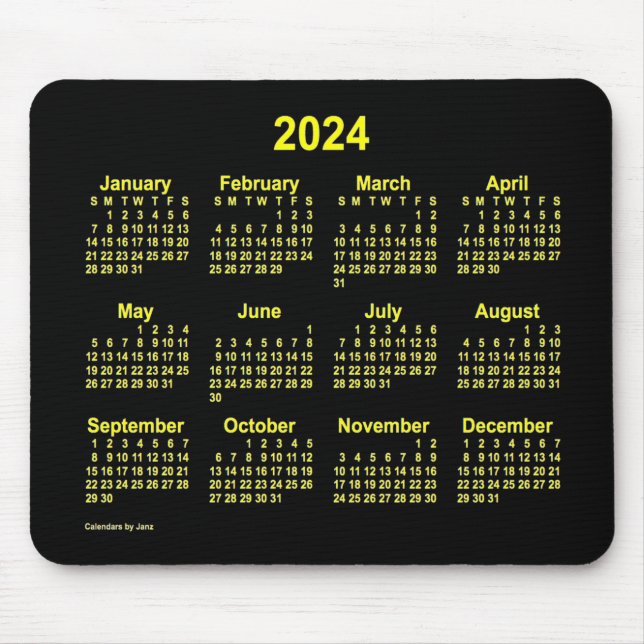 Tapis De Souris Calendrier jaune néon 2024 par Janz (Devant)
