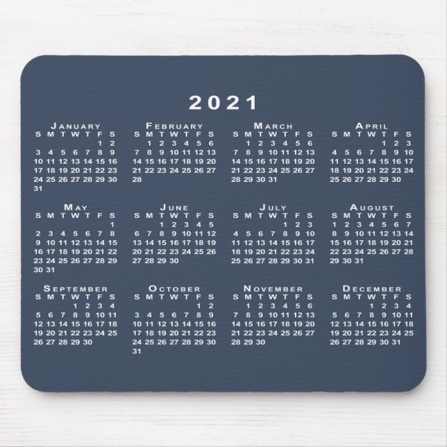 Tapis De Souris Calendrier Marine bleu et blanc 2021 (Devant)