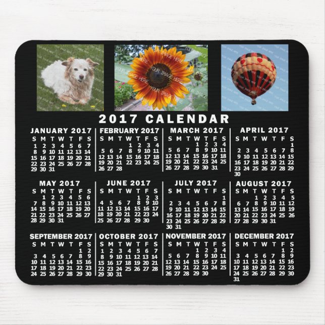 Tapis De Souris Calendrier mensuel 2017 Black Custom 3 Photos (Devant)