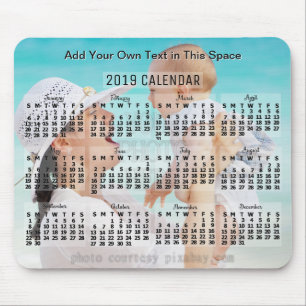 Tapis De Souris Calendrier mensuel 2019 Année Noir Ajouter un text