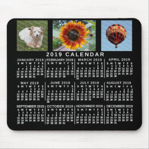 Tapis De Souris Calendrier mensuel 2019 Black Custom 3 Photos